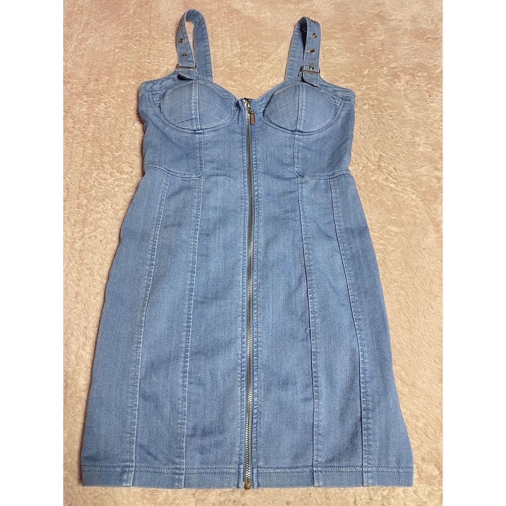 Haute Monde Women Sz M Sleeveless Sweetheart Bust Denim Dress Blue‎ NWOT Bin12